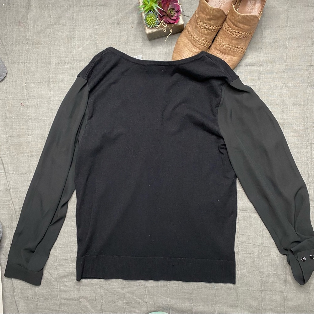 NY&Co 7th Avenue Black Mixed Media V-Neck Sweater Sheer Sleeves XL NWT - Picture 5 of 9